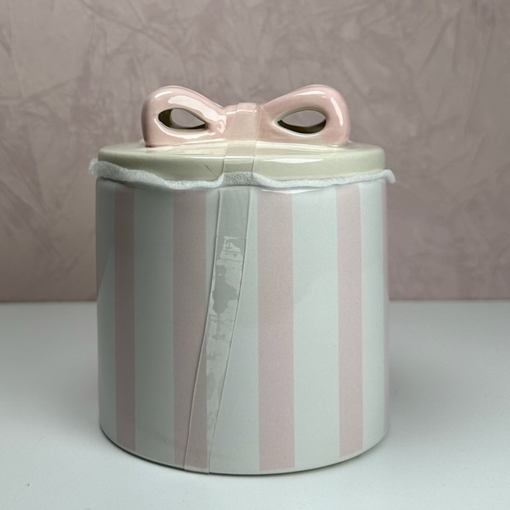 Striped Ceramic Jar with Pink Bow Lid - Picture 6 of 16